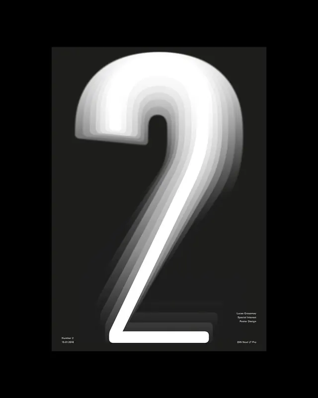 Abstract Number Two Graphic, minimal, abstract, dark