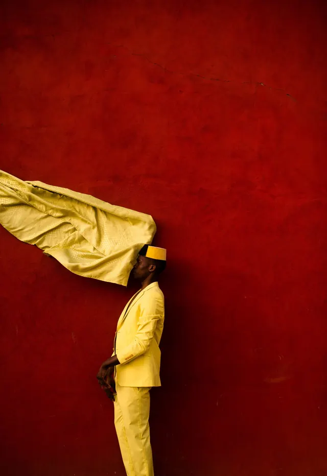 Red Fabric and Yellow Garment Composition, organic, minimal, warm