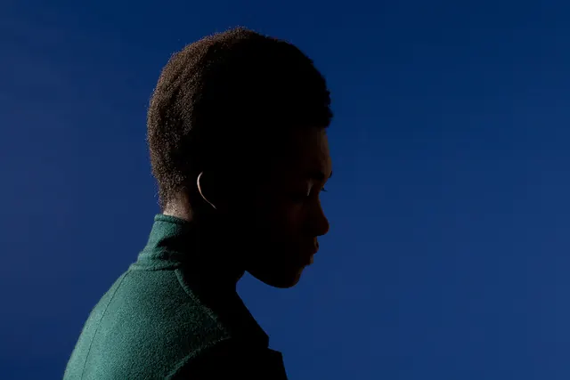Profile Silhouette in Blue, minimal, monochrome, dark