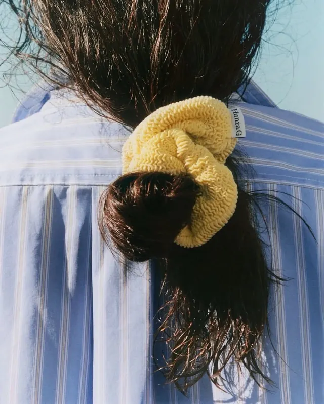 Woman with Yellow Hair Tie, photographic, organic, vibrant