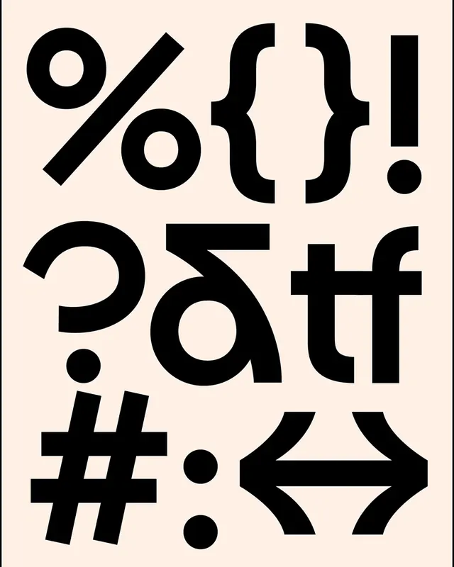 Abstract Character and Symbol Composition, minimal, brutalist, high-contrast