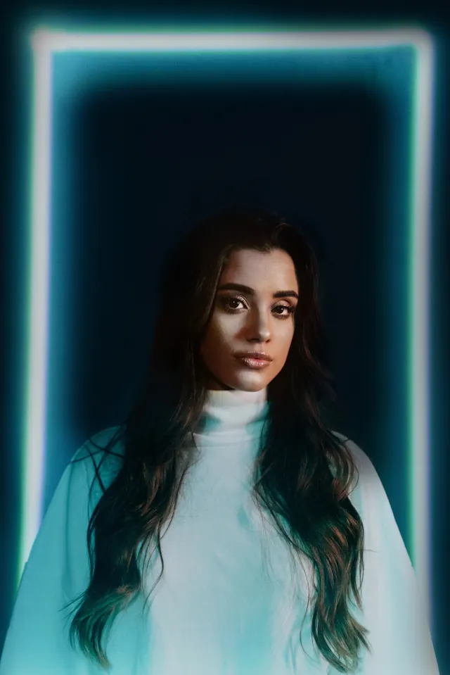 Portrait with Neon Backlighting, dark-mode, minimal, dark