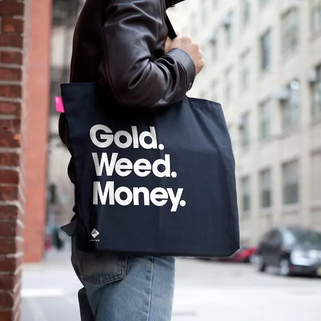 Gold, Weed, Money Tote Bag, minimal, brutalist, high-contrast