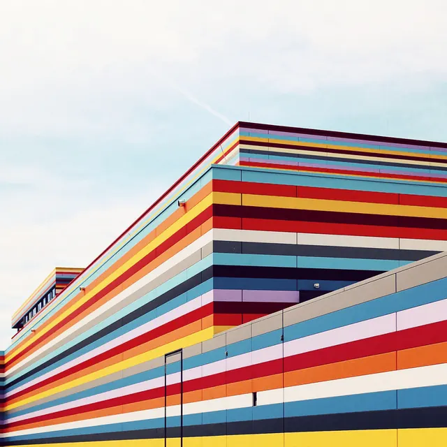 Multi-colored Striped Architecture, minimal, geometric, vibrant