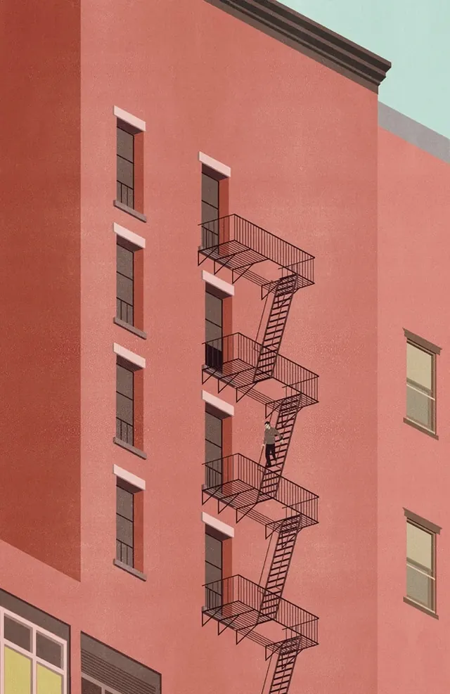Red Building Architecture, minimal, flat, vibrant