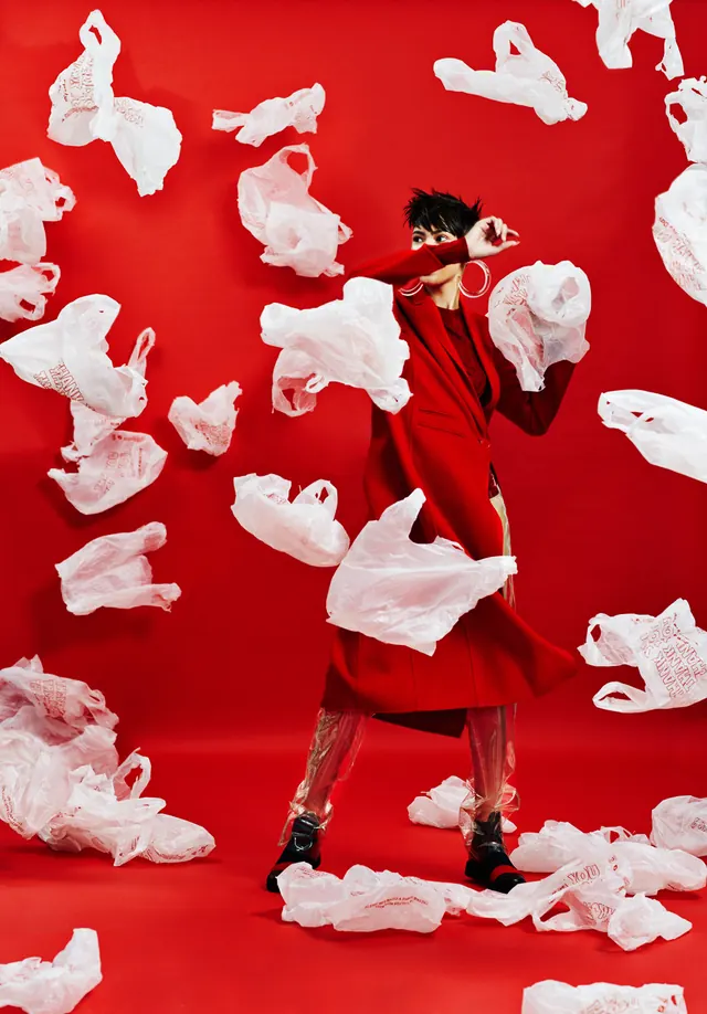 Red and White Surrealist Collage, maximalist, abstract, vibrant