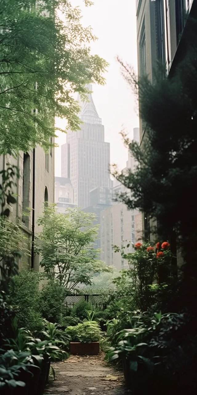 Urban Garden Courtyard, photographic, organic, muted