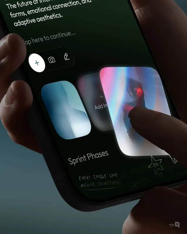 Smartphone App Interface Mockup, dark-mode, glassmorphism, dark
