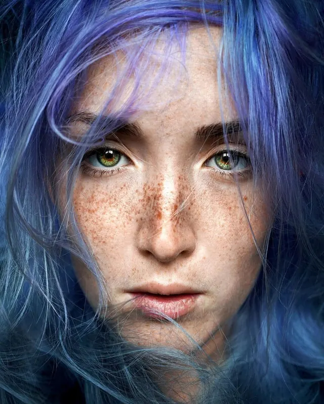Blue-Haired Portrait, photographic, organic, cool