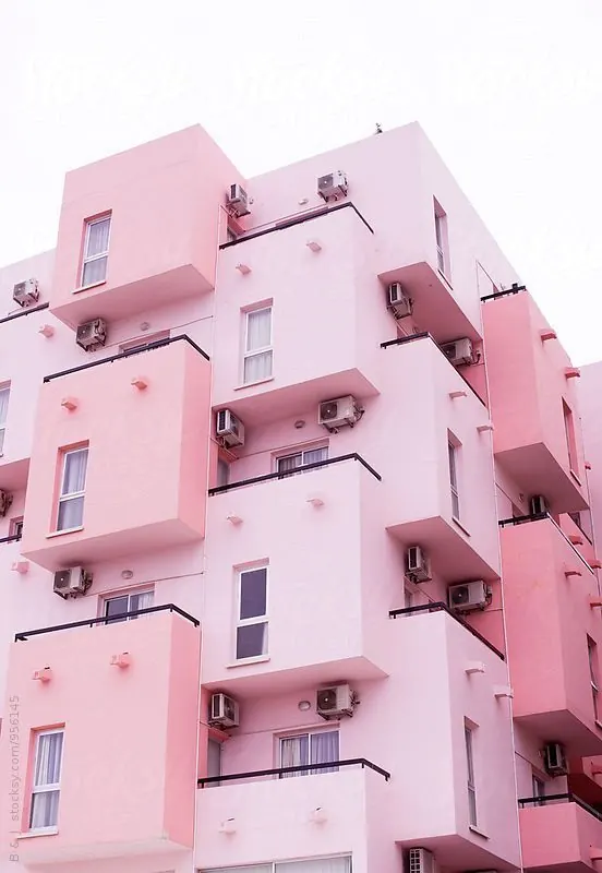 Pink and White Architectural Building, minimal, geometric, vibrant