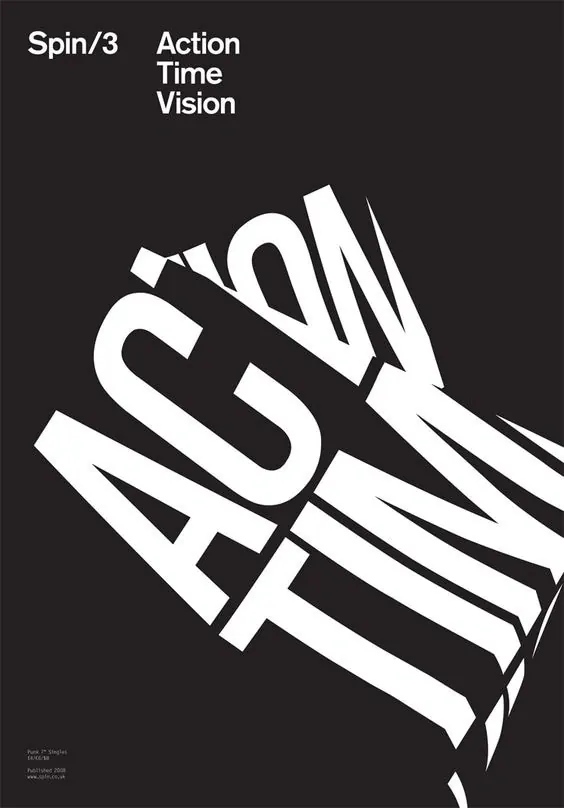Spin/3 Action Time Vision Typography, brutalist, neo-brutalist, monochrome