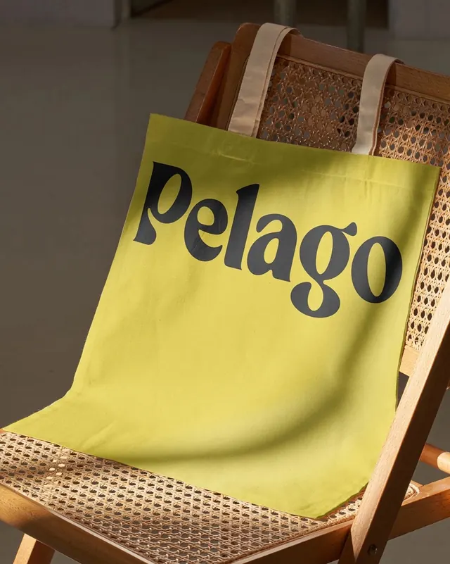 Pelago Logo on Textile, minimal, flat, vibrant