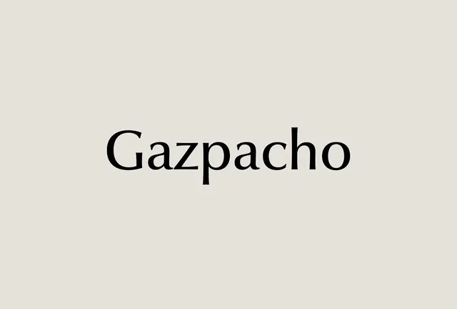 Gazpacho typographic title, minimal, editorial, light