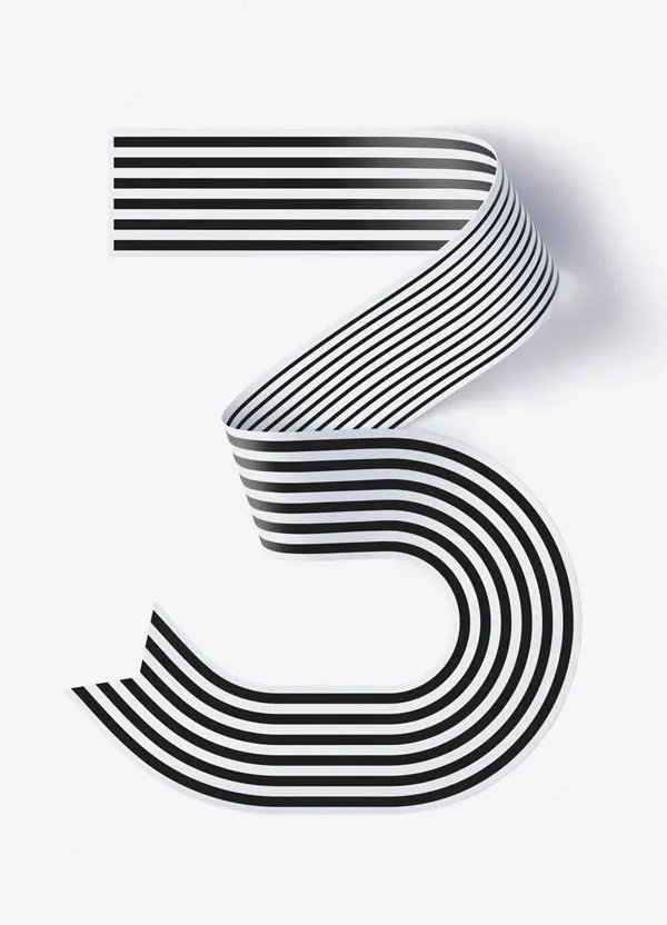 Stylized Number 3 Graphic, minimal, geometric, monochrome
