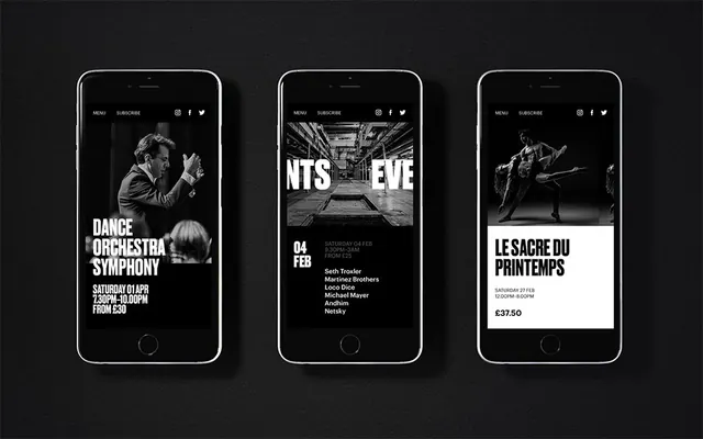 Film and Cinema Mobile App Interface, dark-mode, minimal, dark