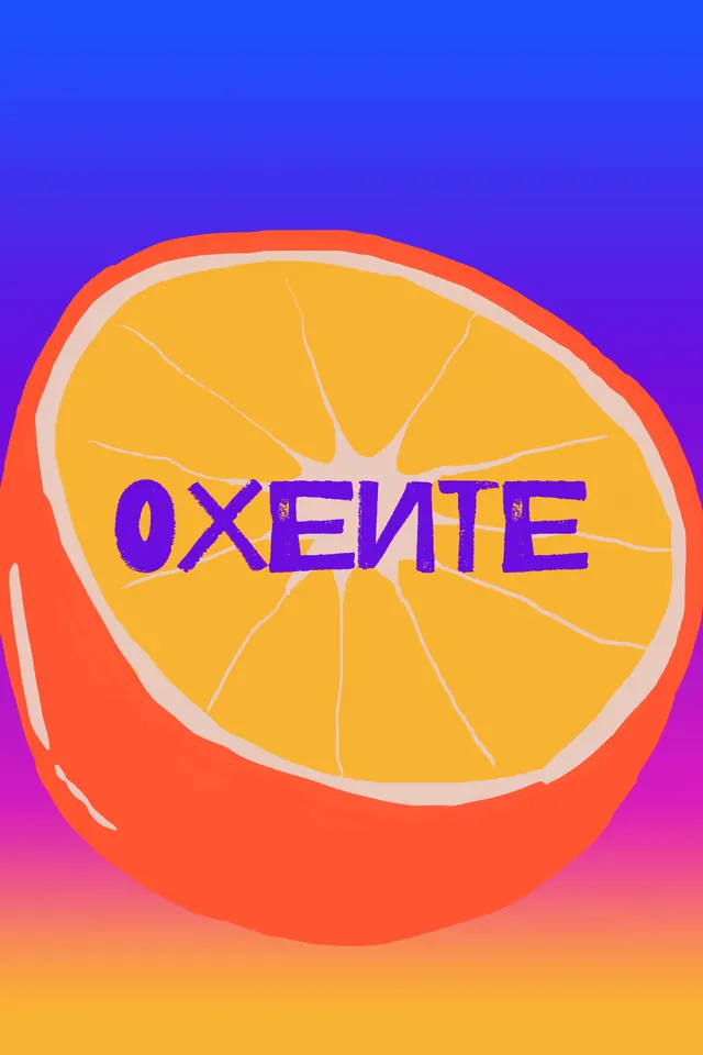 Orange Slice Graphic with Text, playful, flat, vibrant