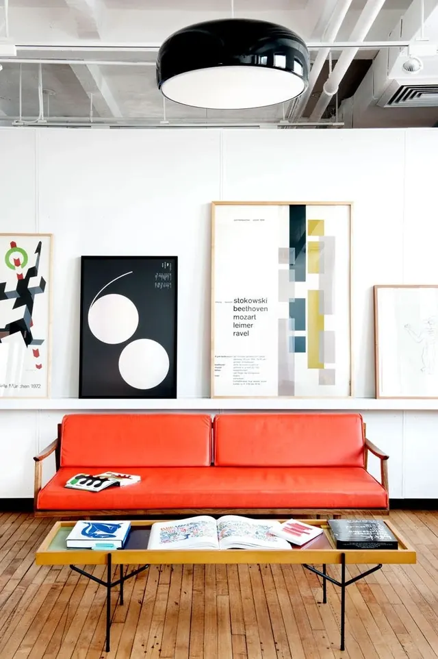 Modern Office Interior with Gallery Wall, minimal, corporate-clean, high-contrast