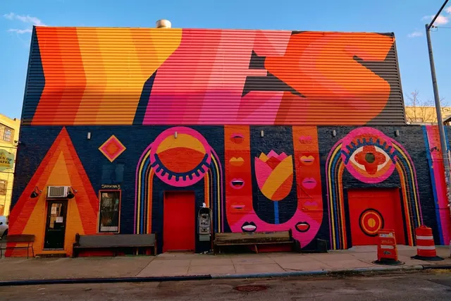 Neon Geometric Storefront, neo-brutalist, maximalist, vibrant