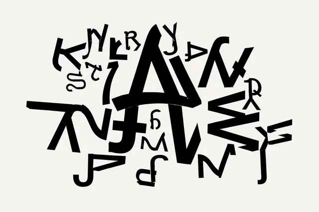 Abstract Typographic Composition, brutalist, maximalist, high-contrast