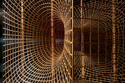 Architectural Wood Lattice Structure, organic, geometric, warm