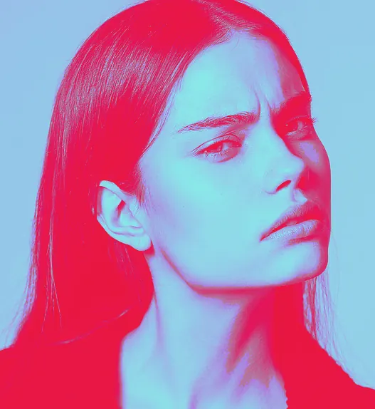 Duotone Portrait with Red Overlay, abstract, vibrant