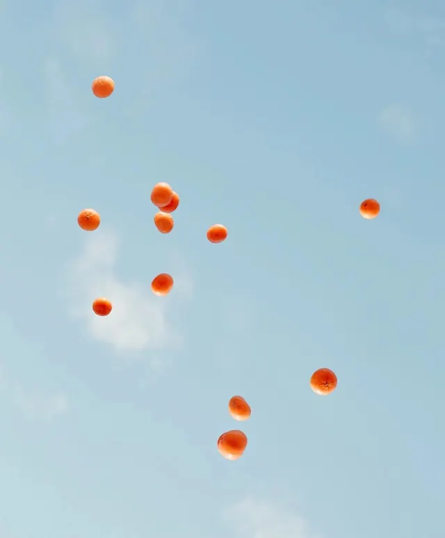 Red Spheres in Blue Sky, minimal, organic, vibrant