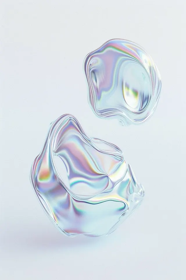 Iridescent 3D Fluid Shapes, 3d-render, glassmorphism, light