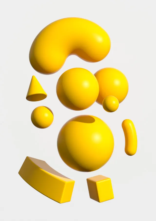 3D Yellow Abstract Shapes, 3d-render, minimal, vibrant