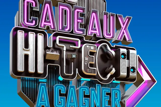 Cadeaux Hi-Tech A Gagner Graphic, neo-brutalist, gradient-heavy, vibrant
