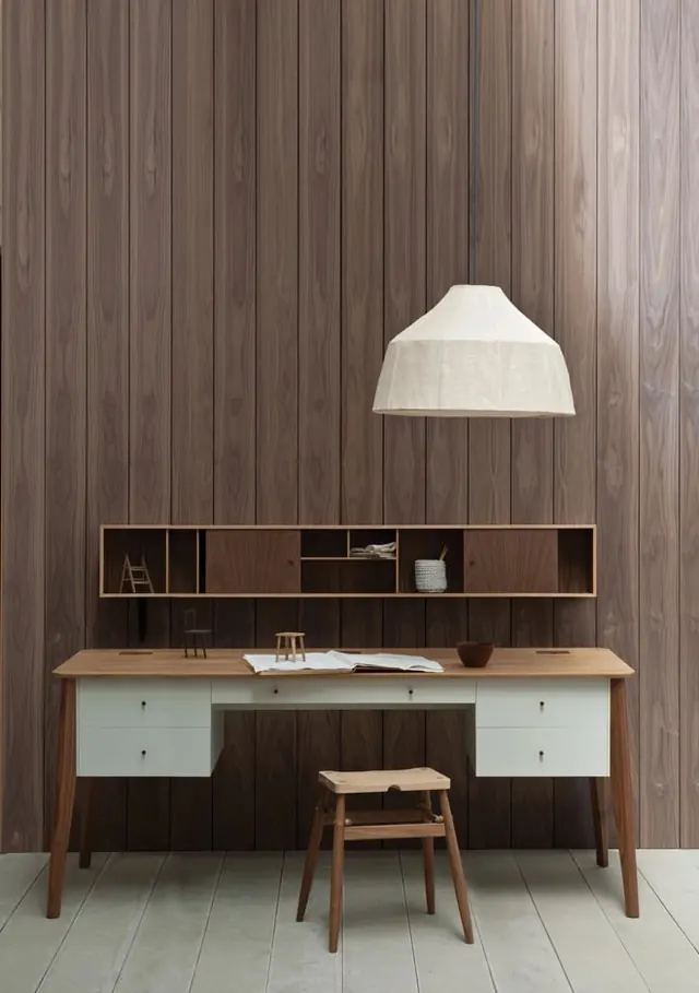 Modern Wood Workspace, minimal, organic, warm