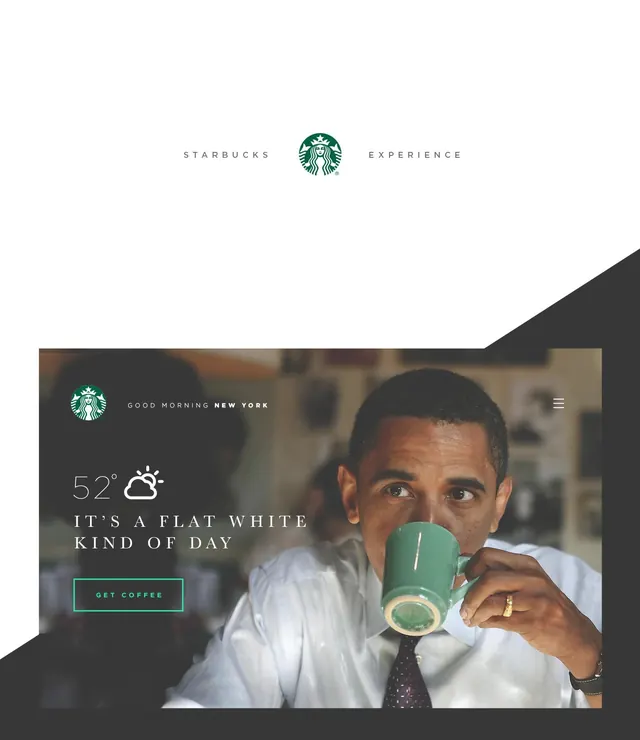 Starbucks Brand Identity and Ad Layout, corporate-clean, minimal, light