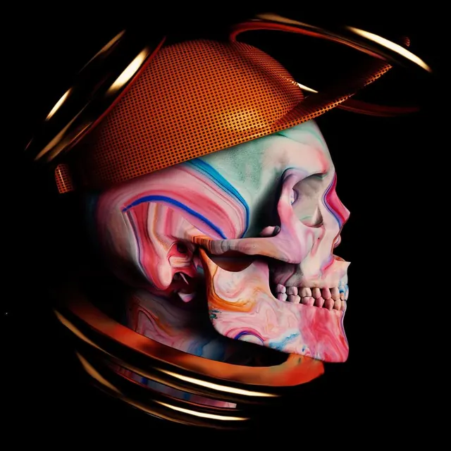 Abstract Skull with Rings, abstract, 3d-render, vibrant