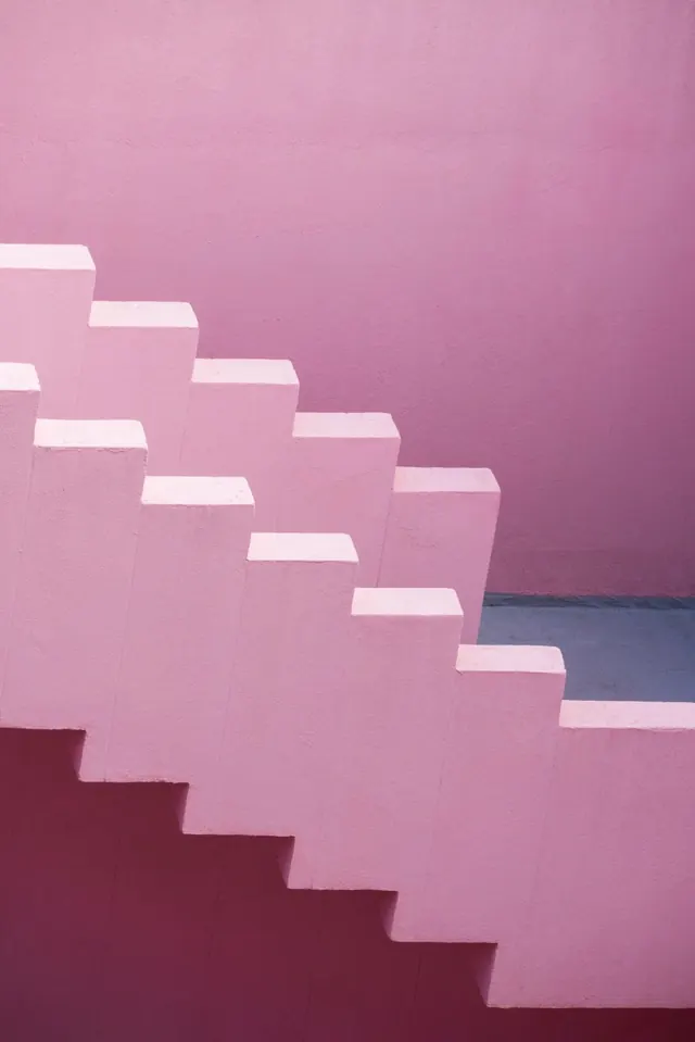 Pink Architectural Stairs, minimal, geometric, muted