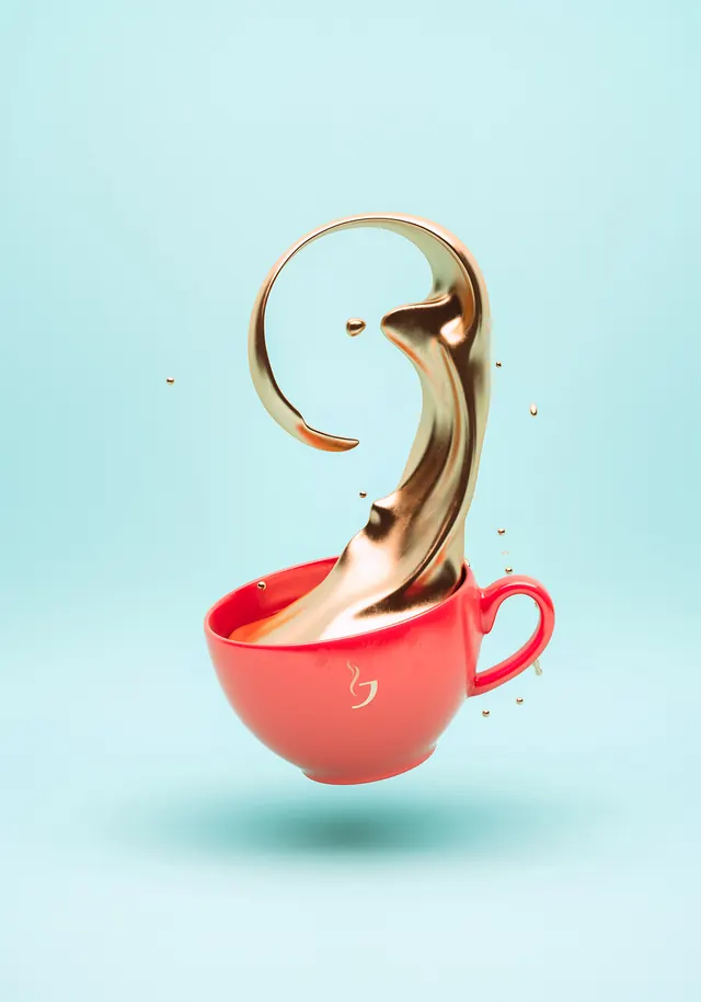 3D Liquid Gold Coffee Concept
