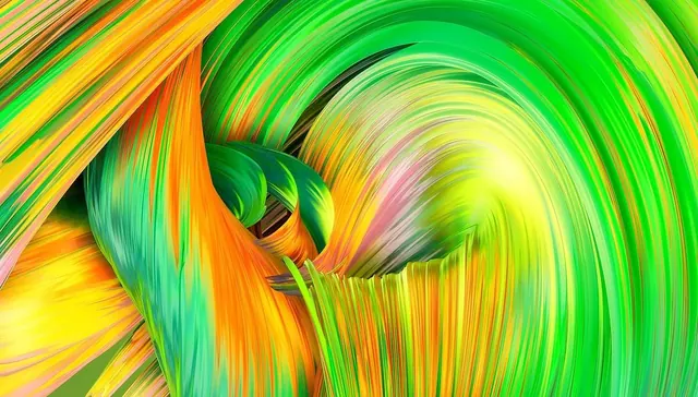 Vibrant swirling fabric abstract in green and yellow, photographic, abstract, vibrant