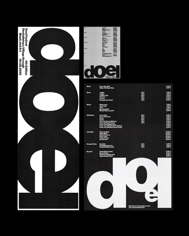 Doel Identity System, brutalist, swiss, monochrome
