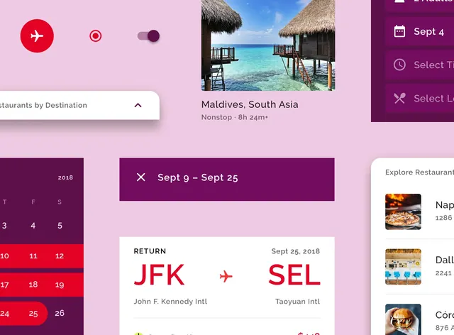 Travel Booking Interface and Promotional Cards, corporate-clean, light-mode, vibrant
