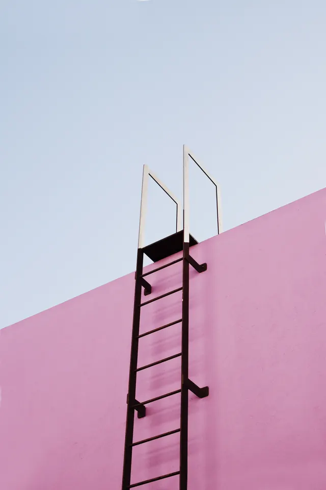 Pink Wall with Ladder, minimal, flat, vibrant