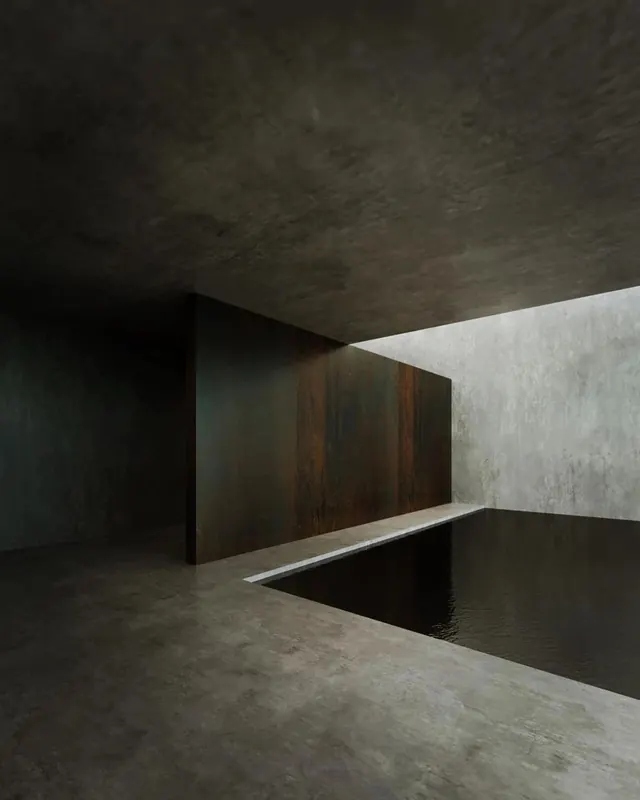 Minimalist Architectural Interior, minimal, brutalist, dark