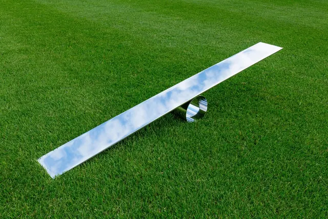 Reflective Strip on Grass, minimal, photographic, vibrant
