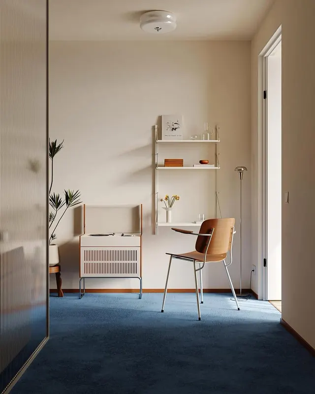 Minimalist Interior Workspace, minimal, light-mode, warm