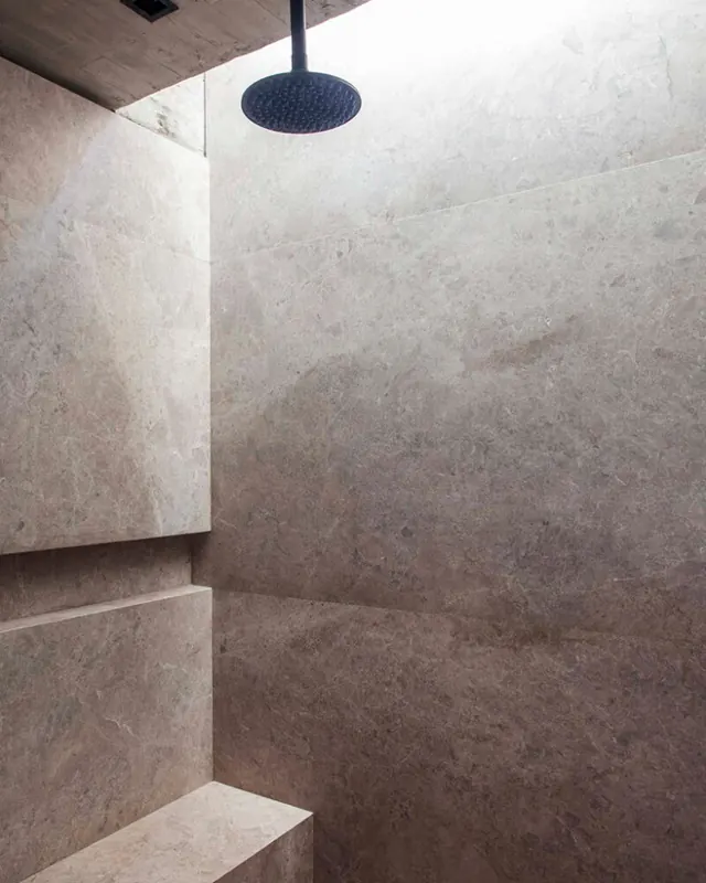 Stone Tiled Shower Interior, minimal, organic, muted