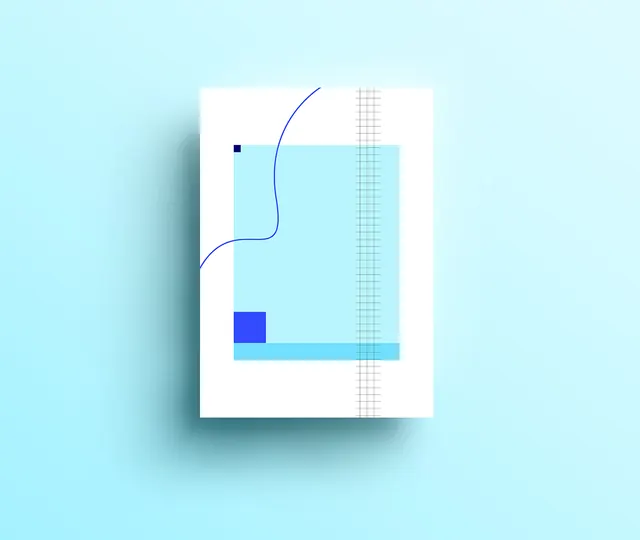 Abstract Blue Line and Block Composition, minimal, swiss, light