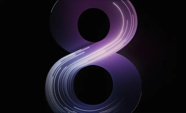 Stylized Number 8 Graphic, gradient-heavy, dark-mode, dark