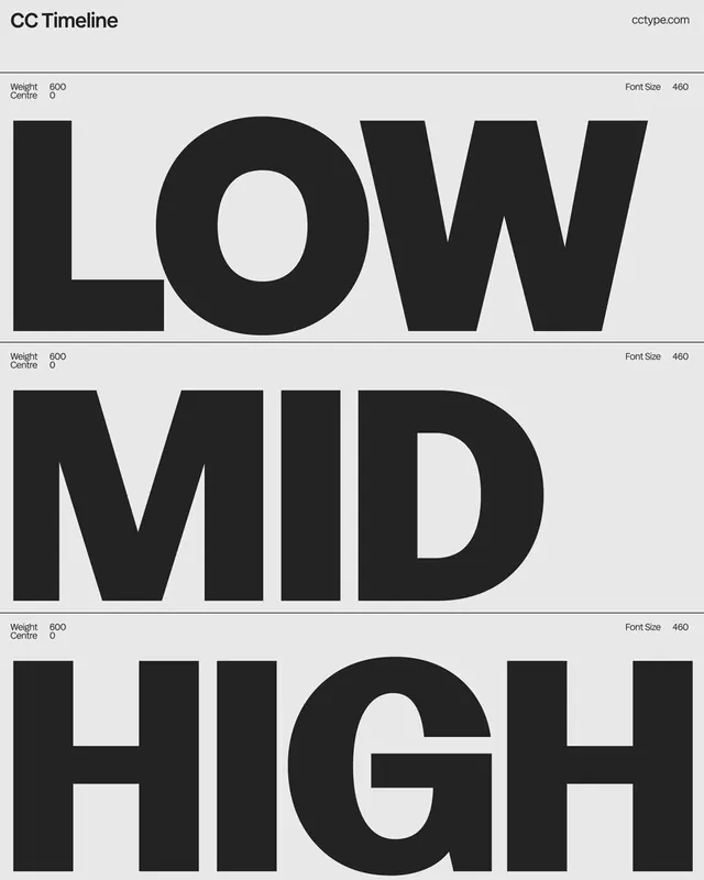 CC Timeline typeface foundry launch by Studio Koto (slide 4), minimal, technical, monochrome