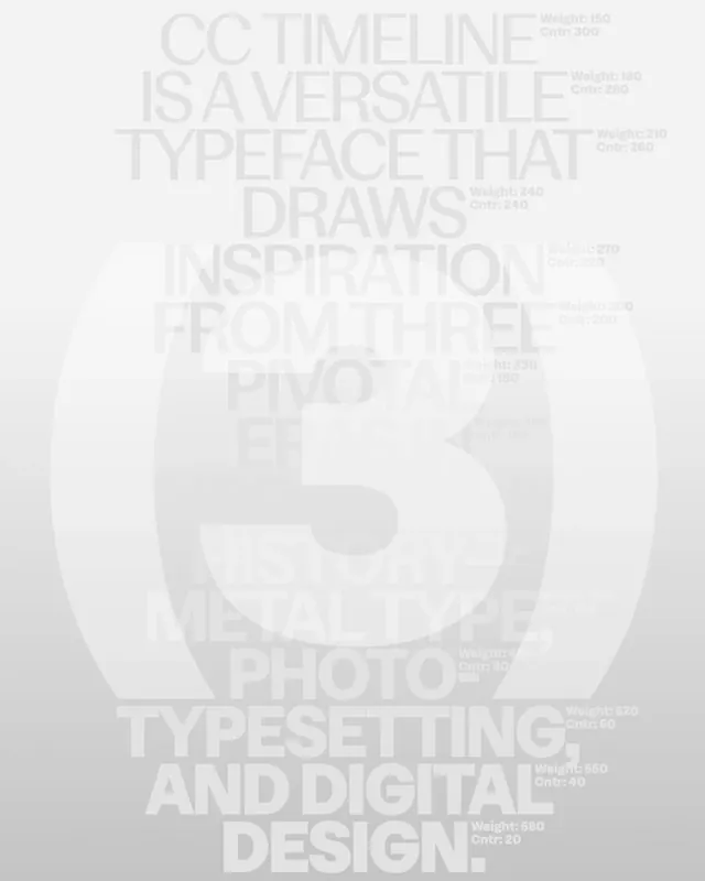 CC Timeline typeface foundry launch by Studio Koto (slide 5), minimal, technical, monochrome