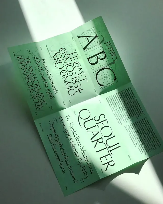 JT Percy typeface specimen and leaflet (slide 3)