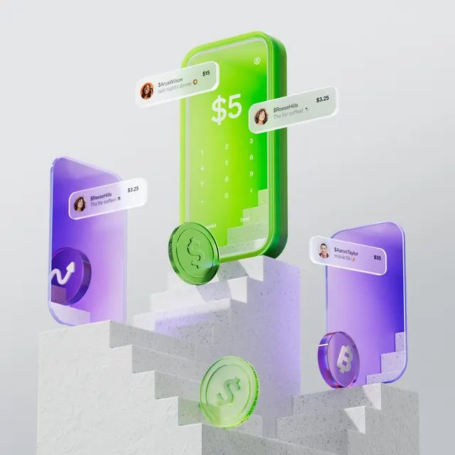 CashApp 3D product renders and branded elements (slide 5), 3d-render, photographic, vibrant