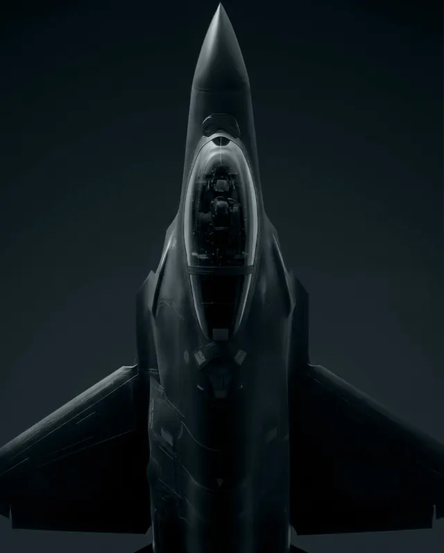 F-35 fighter jet, ten-slide aircraft render carousel (slide 5), 3d-render, cinematic, high-contrast
