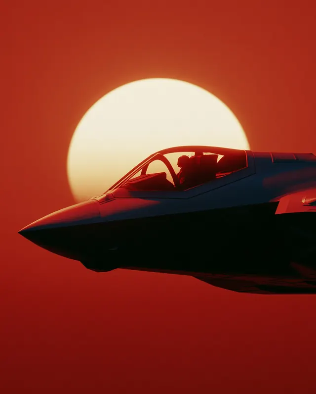 F-35 fighter jet, ten-slide aircraft render carousel (slide 8), 3d-render, cinematic, high-contrast